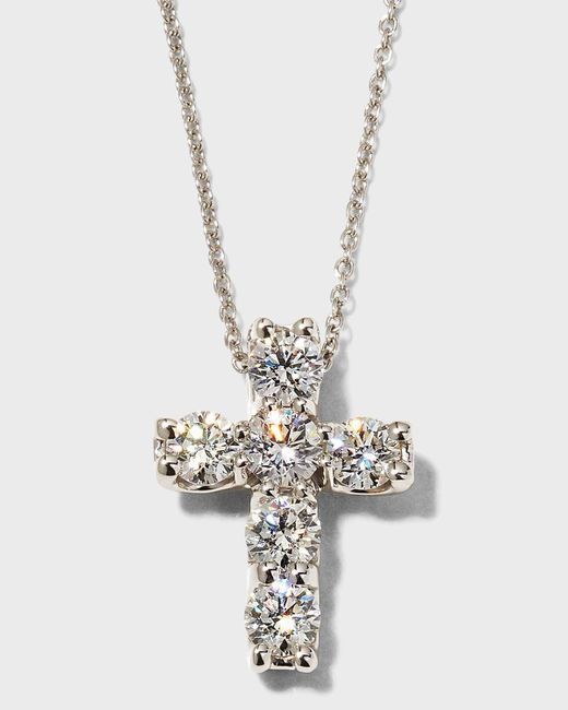 Roberto Coin Metallic 18k Diamond Square-set Cross Pendant Necklace