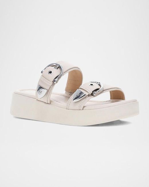 Frye White Maya Double Buckle Slide Sandals