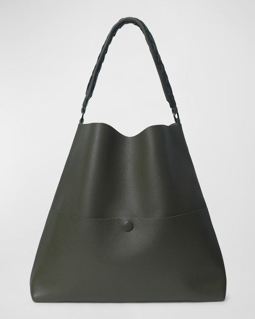 Callista Black Grained Leather Slim Medium Tote Bag