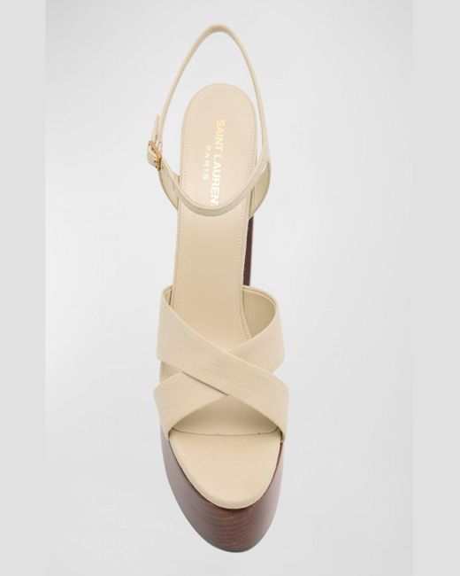Saint Laurent White Bianca Cotton Crisscross Platform Sandals