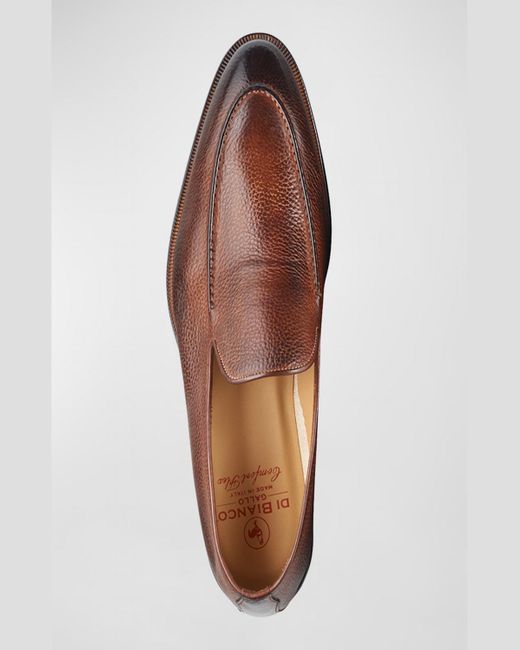 Di Bianco Brown Almond-toe Burnished Leather Loafers for men