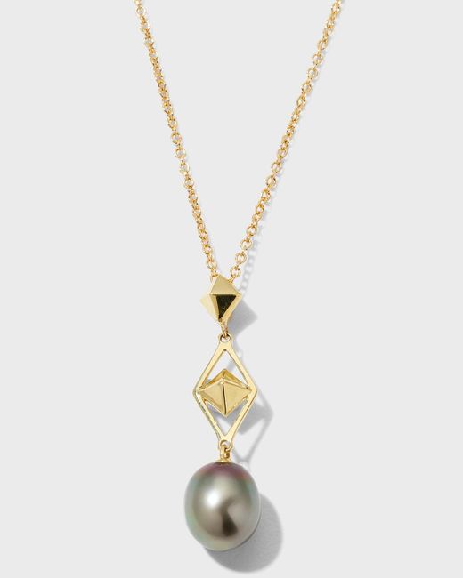 Pearls By Shari Metallic Yellow Gold Tahitian Pearl Drop Necklace, 10mm