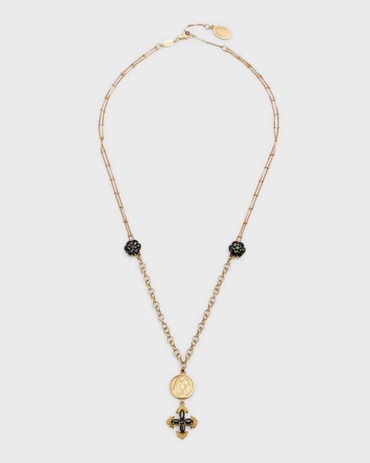 Dolce & Gabbana Multicolor 18k Yellow And Rose Gold Black Sapphire Floral Virgin Mary Necklace