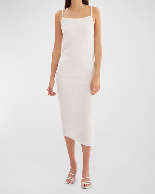 Lamarque White Macaria Asymmetric Cotton Knit Midi Dress
