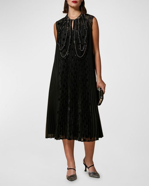 Marina Rinaldi Black Devoto Sleeveless Pleated Midi Dress