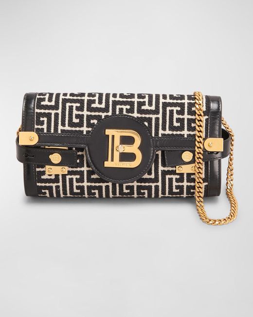 Balmain Metallic Bbuzz 23 Wallet On A Chain In Monogram Jacquard