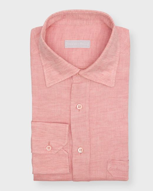 Stefano Ricci Pink Linen Sport Shirt With Pocket for men