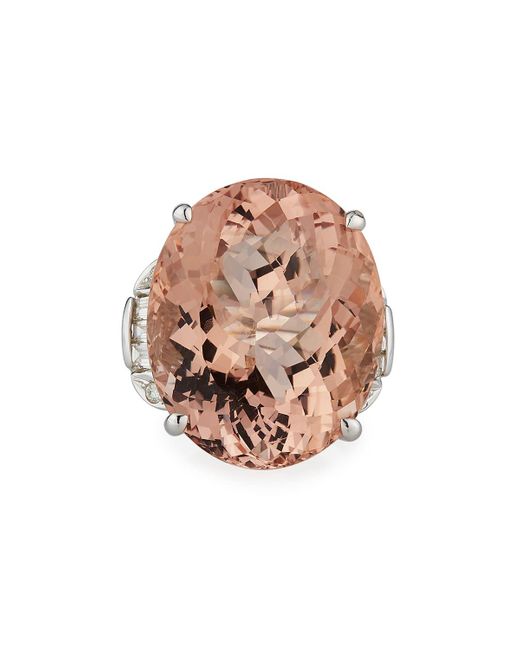 Alexander Laut White Platinum Morganite Ring W/ Mixed-Cut Diamonds, Size 6.75