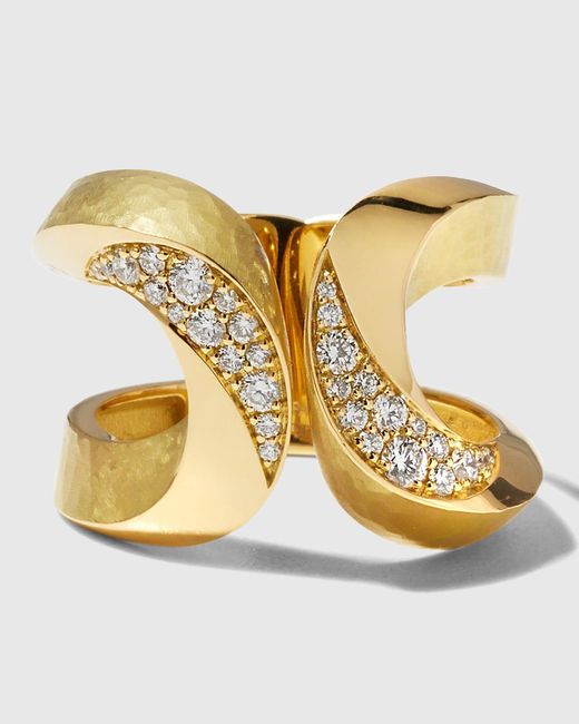 Vendorafa Metallic Yellow Gold Hammered Diamond Ring, Size 7