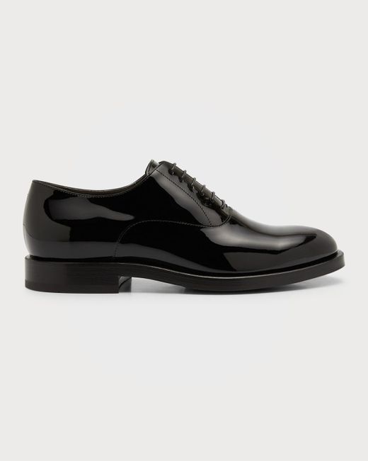 Brunello Cucinelli Black Patent Leather Tuxedo Oxford Shoes for men