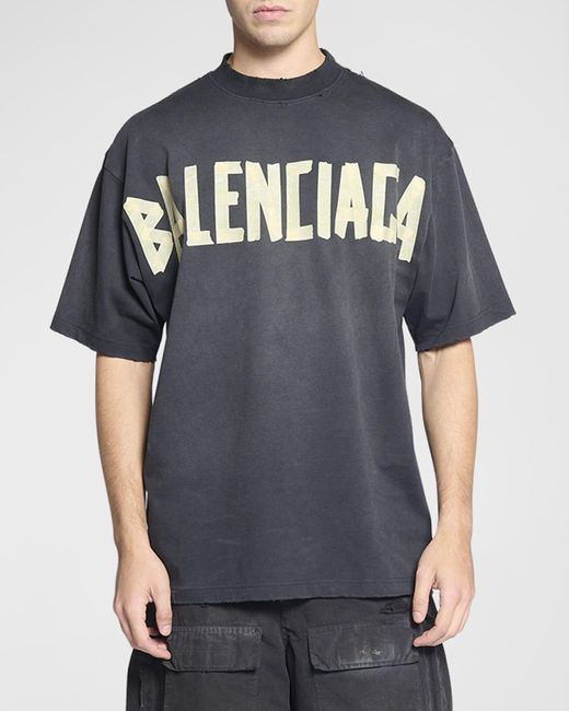Balenciaga Gray Masking Tape Logo T-Shirt for men