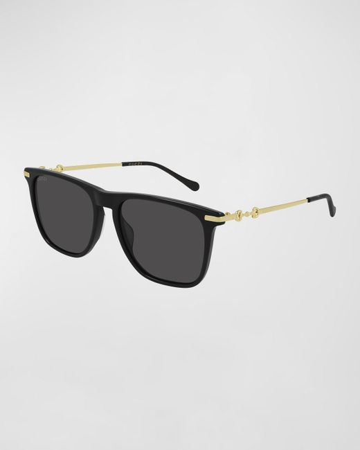 Gucci Black Square Horsebit Metal/acetate Sunglasses for men