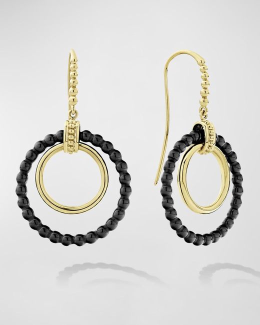 Lagos Metallic 18k 2-circle Chandelier Earrings W/ Black Ceramic