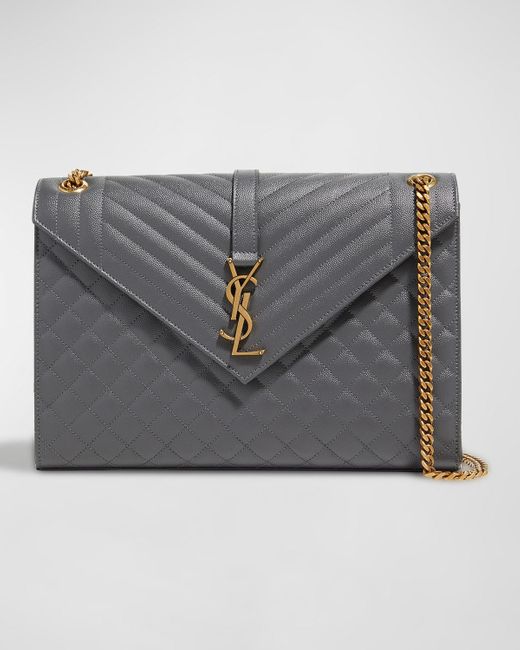 Saint Laurent Envelope Triquilt Large Ysl Shoulder Bag In Grained