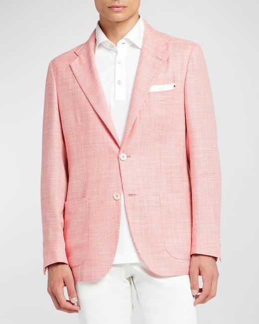 Kiton Pink Textured Wool-Blend Blazer for men