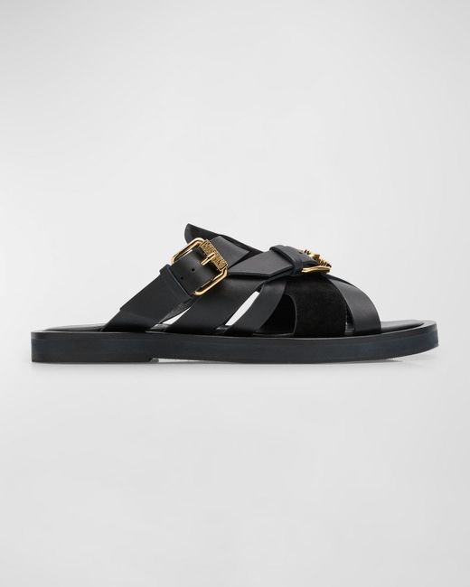 Moschino Black Strappy Leather Slide Sandals for men