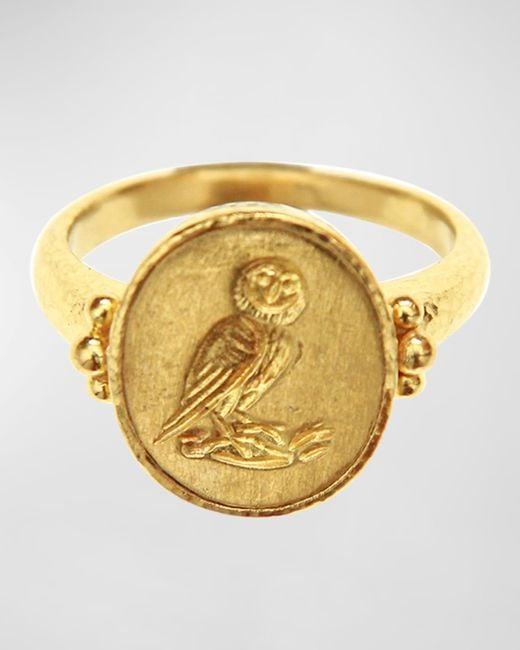 Elizabeth Locke Metallic 14k Gold Owl Statement Ring