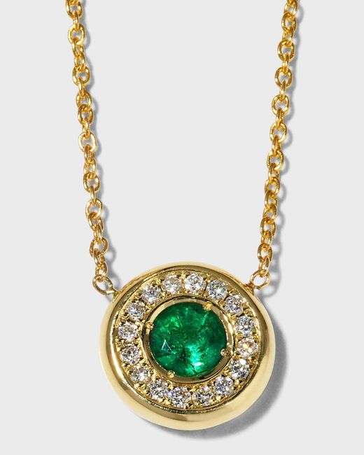 Roberto Coin White Yellow Gold Emerald Pendant Necklace With Diamond Halo