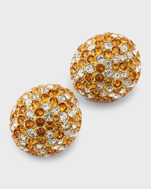 Oscar de la Renta Metallic Crystal Button Earrings