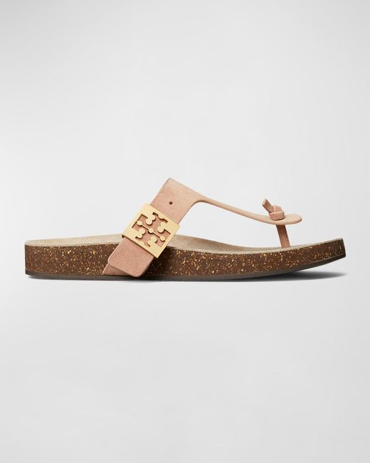 Tory Burch White Mellow Leather Buckle Thong Sandals