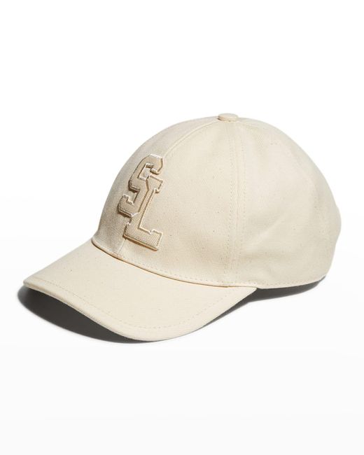Saint Laurent Natural Sl Logo Denim Baseball Hat