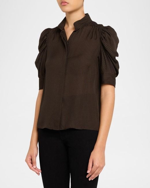 FRAME Brown The Houndstooth Blouse