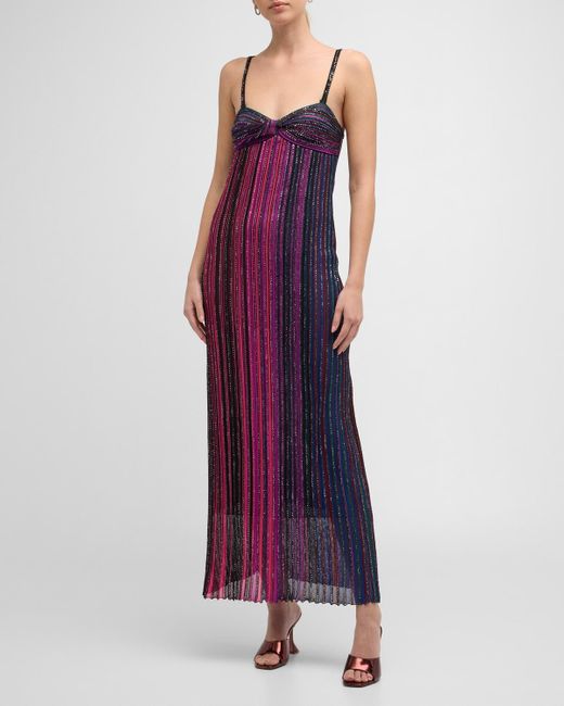 Missoni Purple Twisted Empire-waist Pleated Paillette Knit Maxi Dress