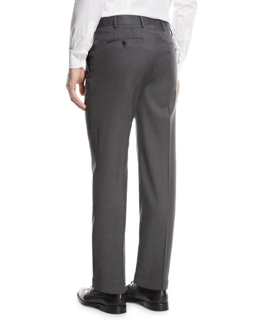 Emporio Armani Gray Basic Flat-front Wool Trousers for men