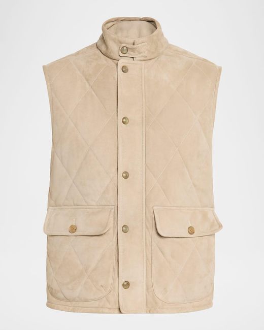 Ralph Lauren Men's Natural Apos;S Carleton Quilted Suede Full-Zip Vest