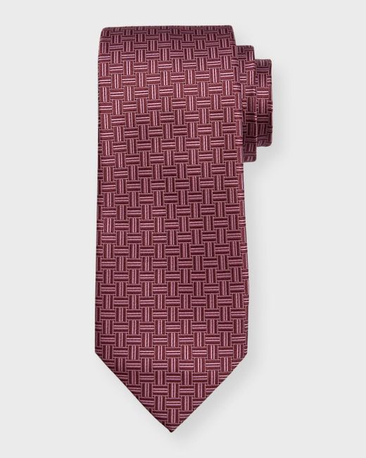 Isaia Purple Basketweave Silk Tie for men