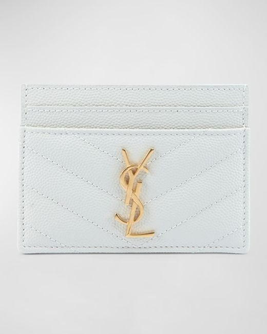 Saint Laurent Ysl Grain De Poudre Leather Card Case, Golden Hardware in  White