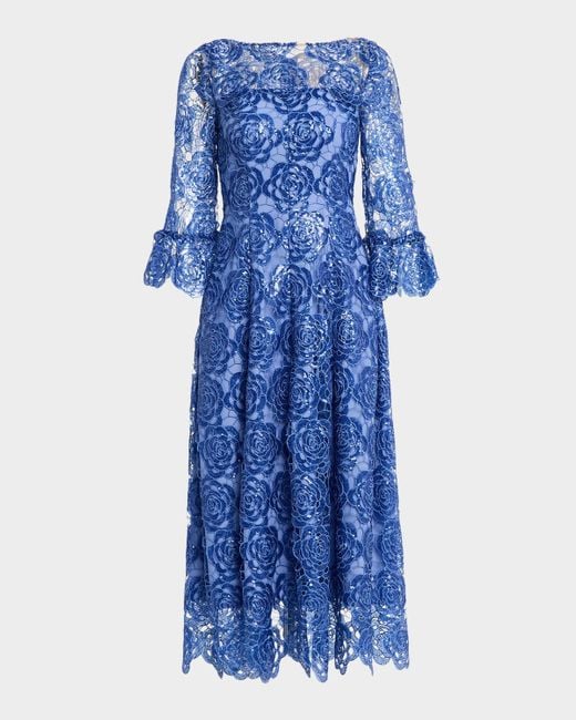 blue ivy's grammy dress A-line navy blue lace long prom dress with mid sleeves, Navy blue lace –  morievent main image 1