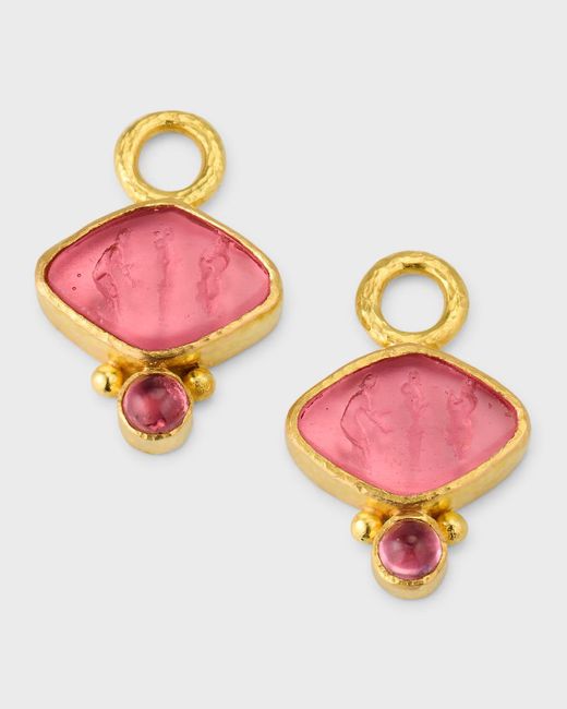 Elizabeth Locke Pink Rombo 19k Yellow Gold Venetian Glass Intaglios Earring Pendants