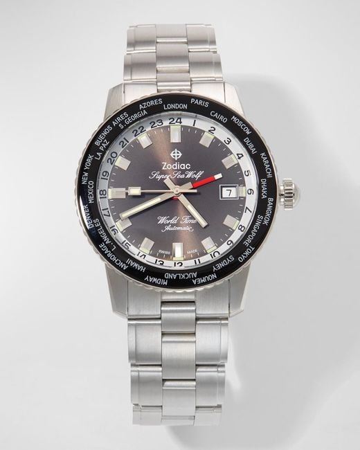 Zodiac Gray Super Sea Wolf World Time Bracelet Watch for men
