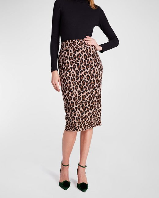 Kate Spade Knit Leopard-print Pencil Skirt in Black | Lyst