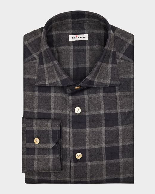 Kiton Black Apos;S Cotton Windowpane Check Button-Down Shirt for men