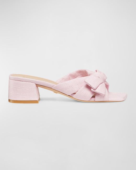 Stuart Weitzman Pink Sofia Cotton Bow Mule Sandals