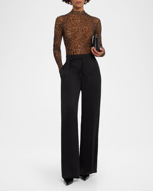 LAPOINTE Brown Print Mesh Bodysuit