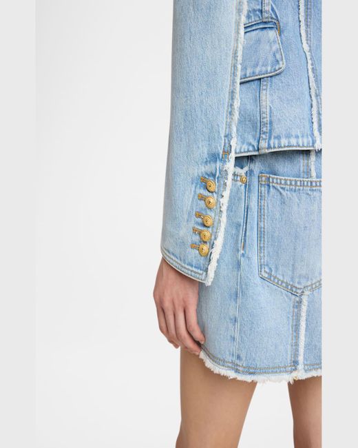 Balmain Blue 6-Button Raw-Edge Denim Jacket