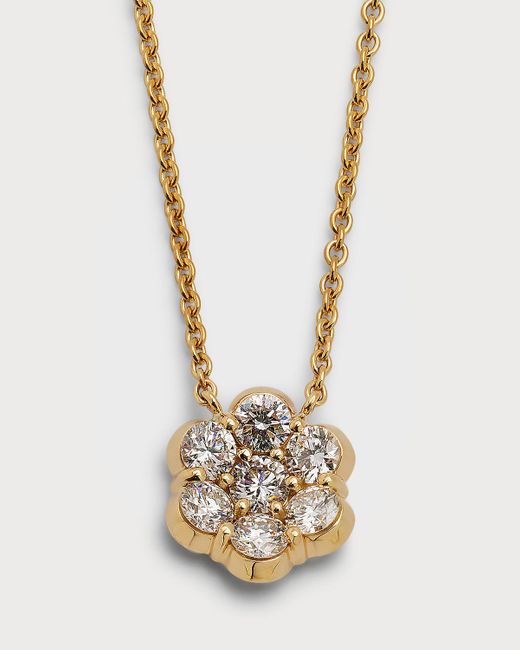 Bayco White 18k Yellow Gold Flower Diamond Pendant Necklace