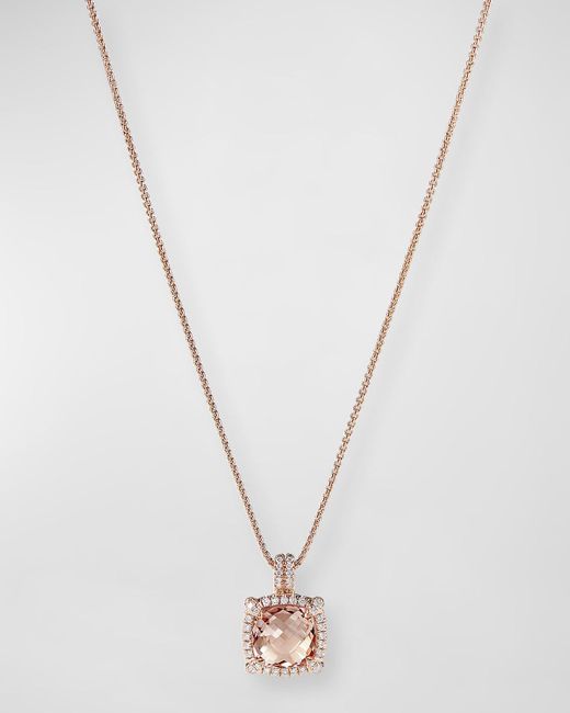 David Yurman White Chatelaine Pendant Necklace With Morganite And Diamonds In 18k Rose Gold, 11mm, 16-18"l