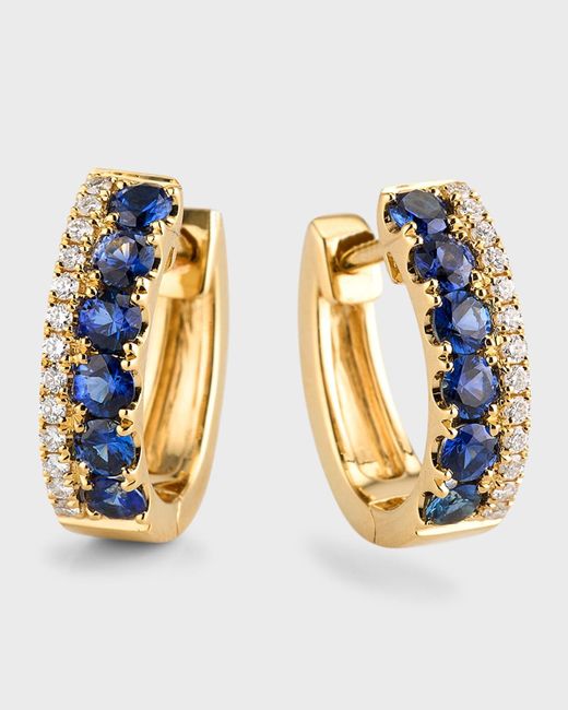 Frederic Sage Blue 18k Yellow Gold Sapphire And Diamond Huggie Earrings