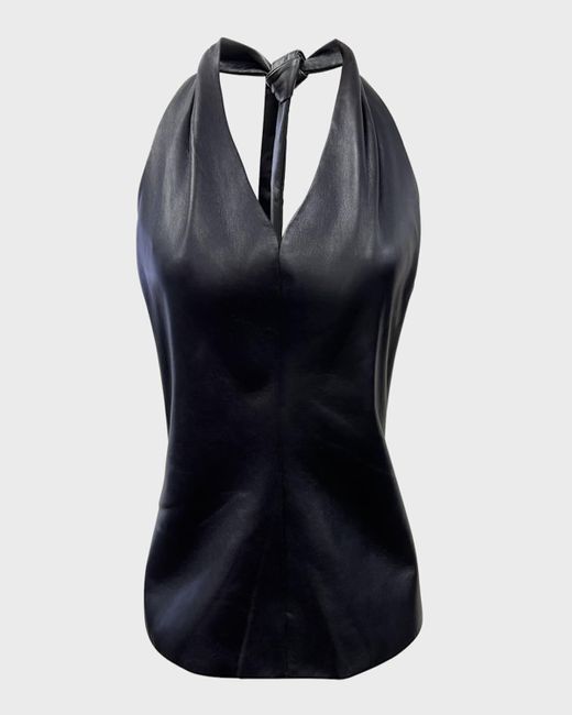 AS by DF Black Cassidy Recycled Leather Halter Top
