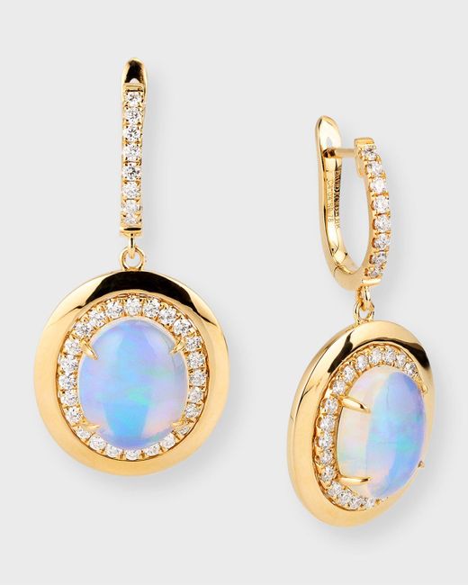 David Kord Blue 18k Yellow Gold Earrings With Oval-shape Opal And Diamonds, 4.04tcw