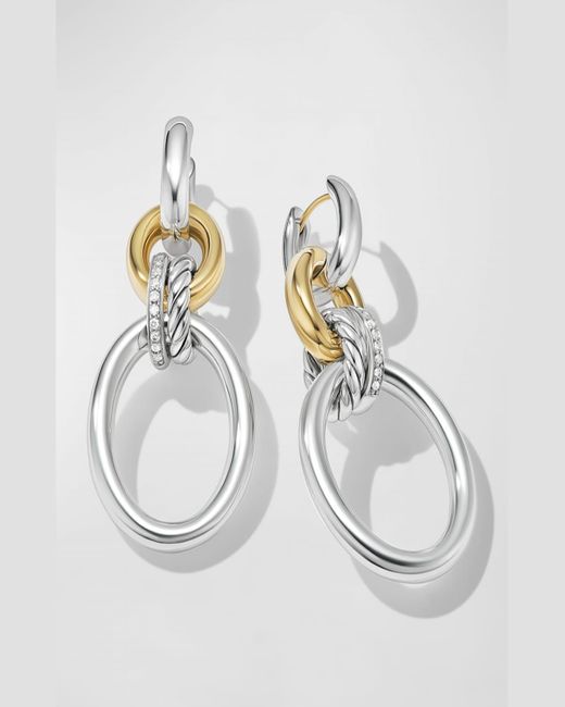 David Yurman Metallic Dy Mercer Earrings With Diamonds And 18k Gold In Silver, 2"l