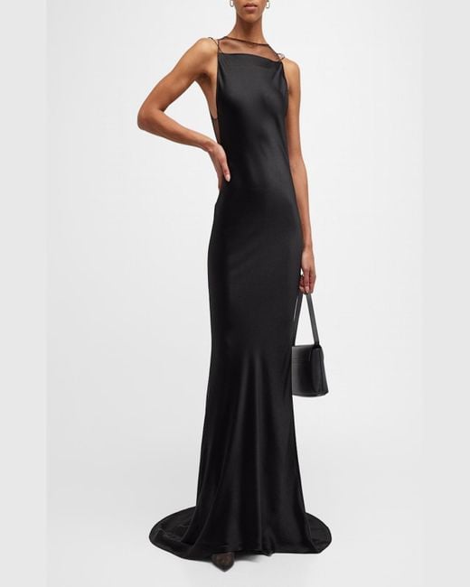 Maison Margiela Black Satin Open-Back Trumpet Gown With Sheer Detail