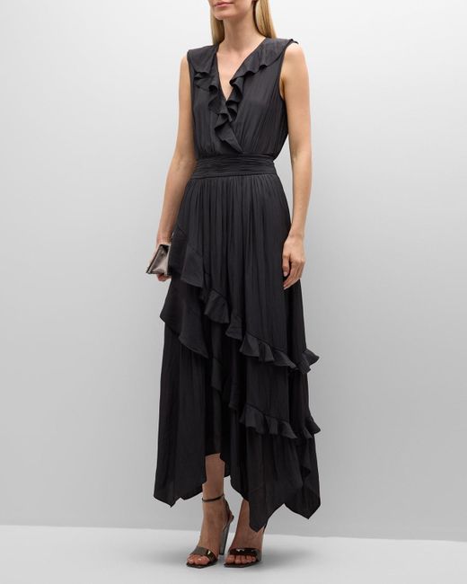Ramy Brook Black Hadlee Ruffled Sleeveless High-low Maxi Dress