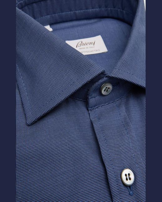 Brioni Blue Ventiquattro Tic Weave Dress Shirt for men