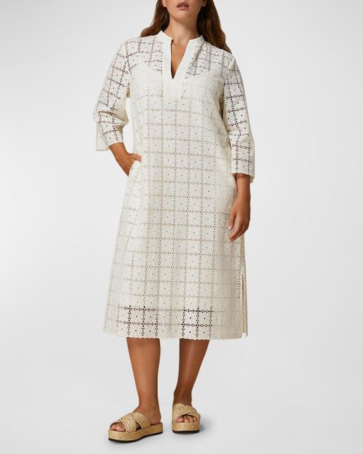 Marina Rinaldi Natural Plus Size Peana Embroidered Cotton Midi Dress