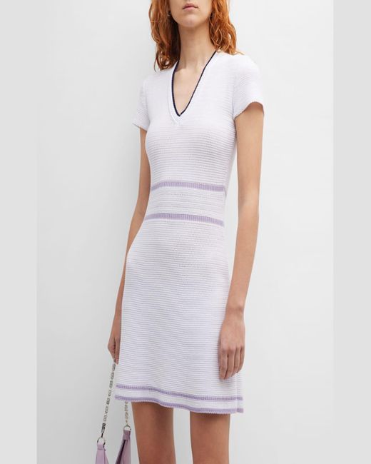 Emporio Armani White V-neck Crochet Mini Dress